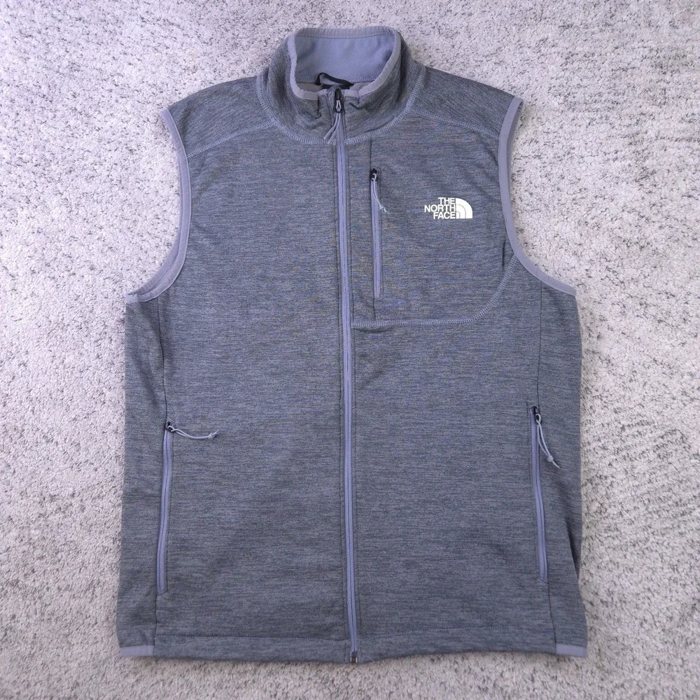 The North Face Vest Mens Medium Full Zip Fleece Pockets Logo Windbreaker Gray